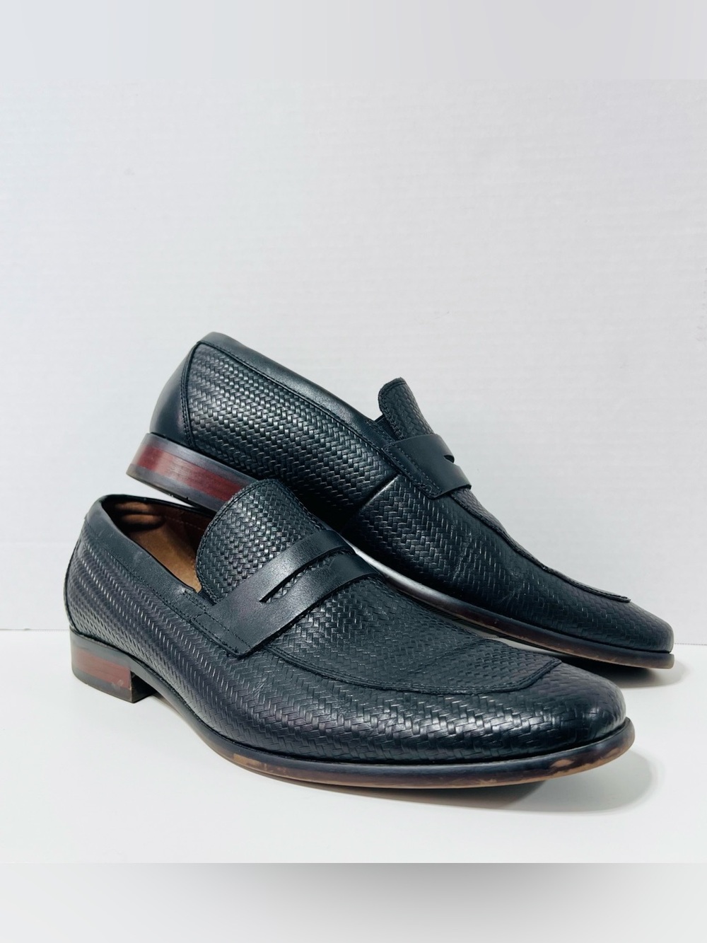 Florsheim Imperial Italy Mens Woven Black Leather Penny Loafers